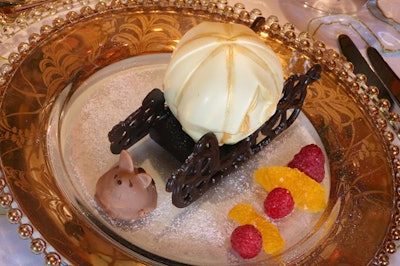 For dessert, a tiny milk-chocolate mouse pulled Cinderella's royal carriage, made of dark chocolate and white chocolate.