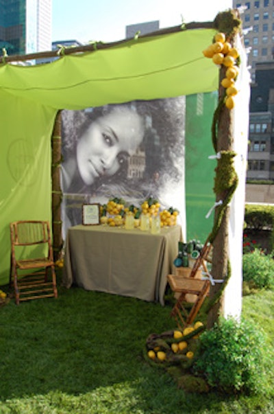 Arrangements of lemons decorated the inside of the cabana that represented the Lemon Sage product line.
