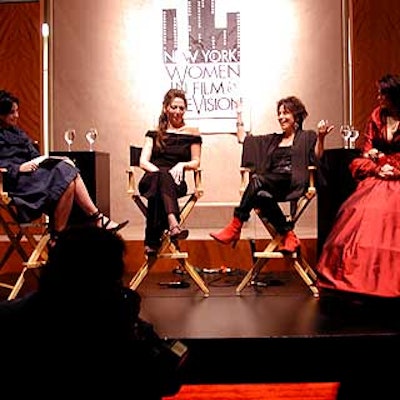 Karen Duffy (left) moderated the discussion with Bernadette Mazur, Carol Oditz and Yana Syrkin at New York Women in Film & Television's Designing Hollywood cocktail party at Sotheby's.