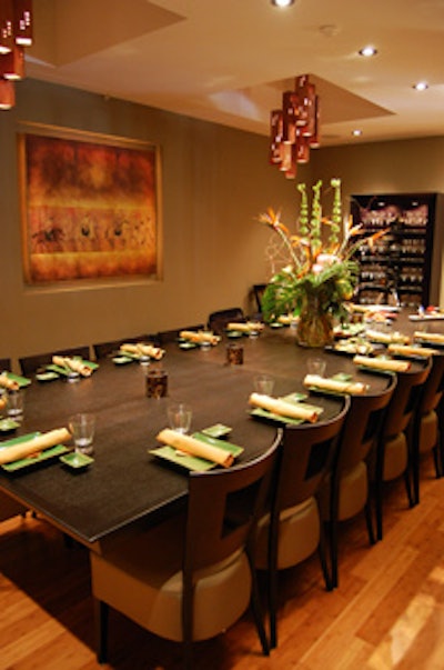 The private dining room offers built-in audiovisual equipment.