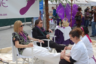 Barefoot winemaker Jennifer Wall and Blue Flag program coordinator Sarah Winterton received pedicures.