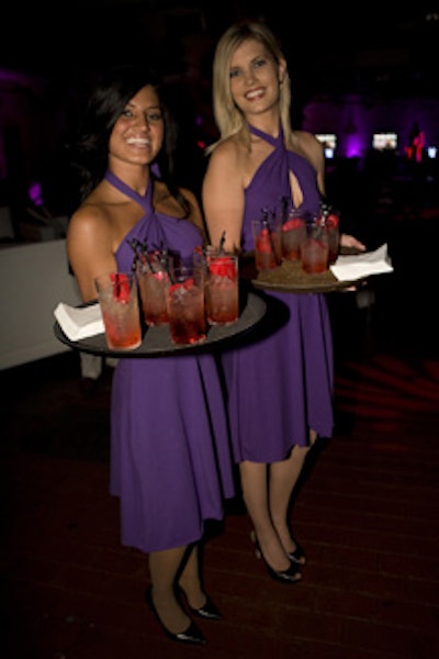 Waitresses handed out two race-inspired cocktails, the Crown Royal Rose and the Crown Royal Cask No. 16 Perfecta.