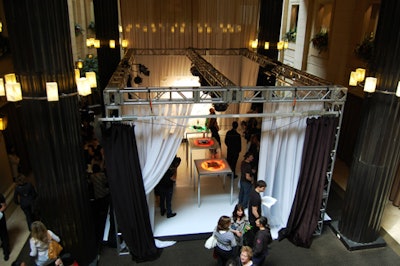Organizers erected a stage inside the hotel's Courtyard Café for the product launch.
