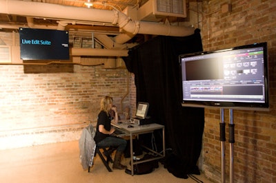 A film editor worked on site in a live editing suite.