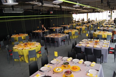 Artist McKendree Key's yellow twine installation hung overhead in the dinner section of the event.
