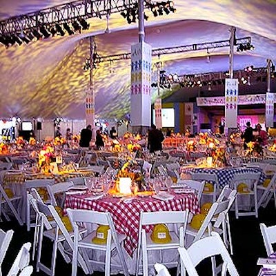 The event was held in a tent at Tavern on the Green, with lighting and staging by Bestek Lighting and Staging.