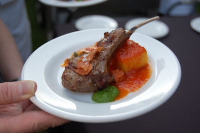 Chef Anthony Sedlak served Australian lamb chops with polenta cake, roasted tomato sauce, and chopped olives.