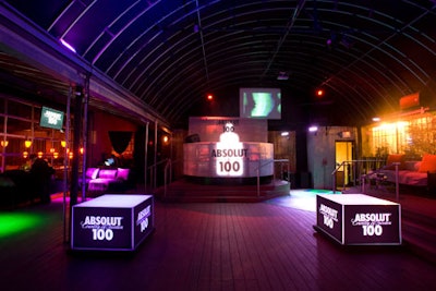 The Absolut brand could be seen from all angles, glowing on the DJ booth, dancer boxes, and on the venue's flat-screen TVs.