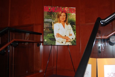 Michigan Avenue cover mockups featuring Arianna Huffington could be found throughout the event space.