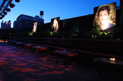 Illuminated cutouts of TV actors accented the patio.