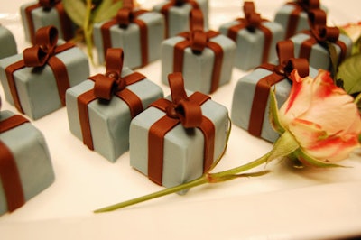 Servers passed mini chocolate Birks' boxes for dessert.