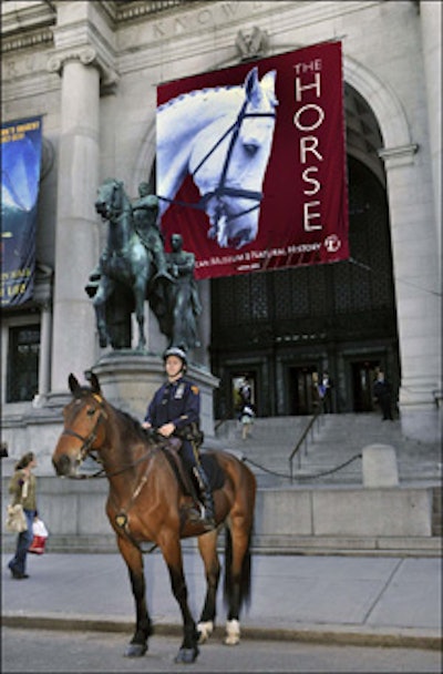 Members of the N.Y.P.D. mounted guard greeted guests outside the museum on Central Park West.