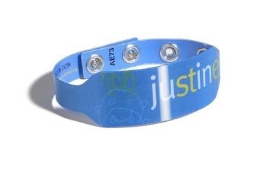 IXtreme3D lenticular wristband, $1.10 each plus a $295 per-order production fee, from EventID Solutions.