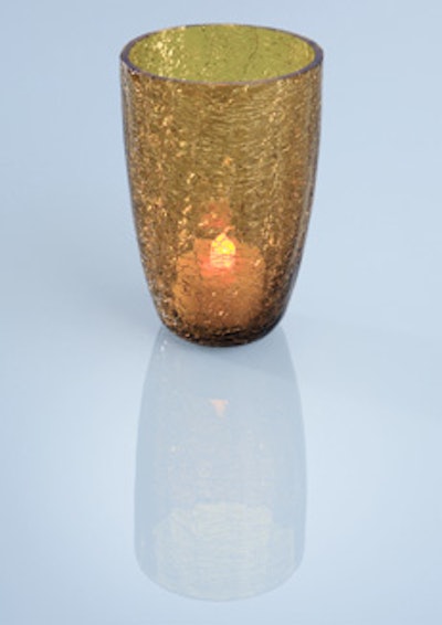 Amber crackle tumbler, $2.50, available throughout the U.S. from Unique Tabletop Rentals, a division of Classic Party Rentals.