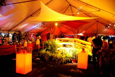Soft yellow, red, and orange lighting made the tent glow.