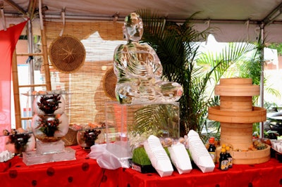 Two three-foot Buddha ice sculptures sat on the buffet table.