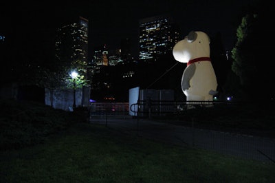 A giant inflatable Brian, the talking dog from Family Guy, lured guests toward the rink.