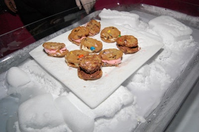 Plates of handmade ice cream sandwiches chilled on bricks of dry ice.