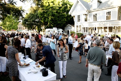 Guests meandered with plastic plates and Riedel wine glasses.