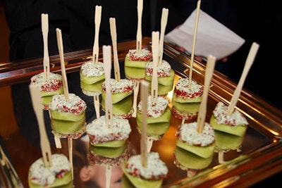 During the cocktail reception, passed hors d'oeuvres included cucumber topped with herbed goat cheese.