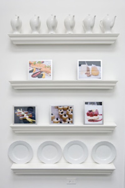 A display off the Gallery 1028 kitchen featured food-centric objects and photographs.