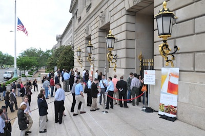Long lines formed outside the Mellon Auditorium for the sold-out event.