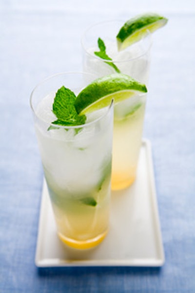 Mo-gin-to, with gin, pureed ginger, mint, honey, lime, and soda water, from Fig Catering in Chicago.