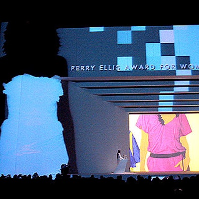 For the awards show's stage, Kevin Krier & Associates designed a white, minimalist set that allowed Scharff Weisberg to show dramatic projections showing the nominees and their work.
