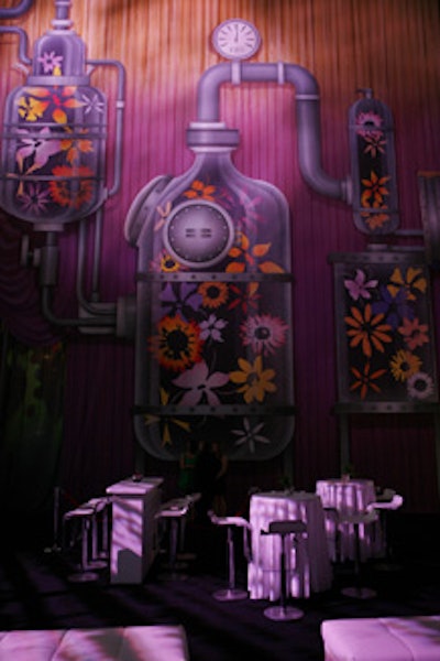 The walls of the Armory highlighted the perfume factory motif, a choice Dalzell Production made so the design wouldn't fight with the overall look of the venue.