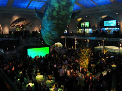 Moving green lights illuminated the giant Blue Whale replica and the Hall of Ocean Life during the premiere for the show's final season, at the American Museum of Natural History in 2003.