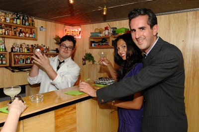 Dean Baldwin's 'Mini Bar' installation featured a small faux-brick structure with booze and a bartender inside.