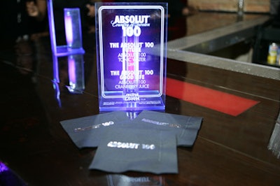 Specialty drinks included Absolut 100 with cranberry juice or tonic.