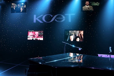 The stage featured four television screens that flashed images of KCET programs during dinner.