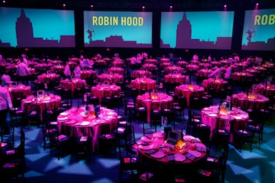 A 360-degree graphic of the New York skyline, with Robin Hood's signature silhouette, surrounded the dining room.