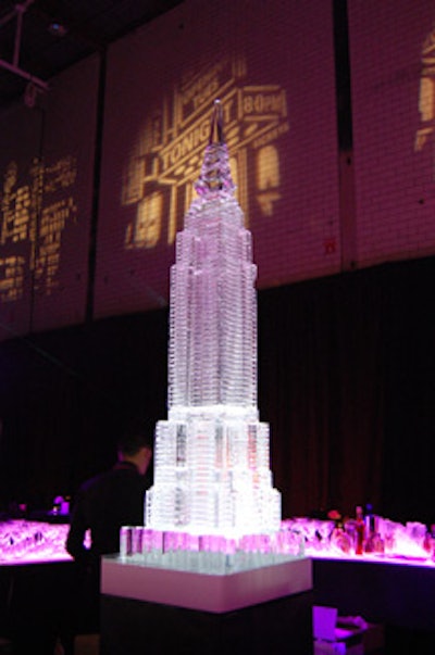 An ice sculpture of the Empire State Building, courtesy of Iceculture, stood in the centre of the martini bar, where servers poured four cocktails inspired by the film's four female characters.