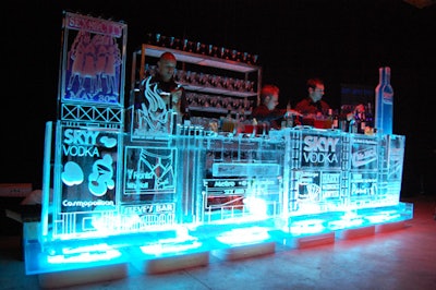 Images of the film's stars and references to their leading men decorated a lit-up ice bar created by the Iceman.