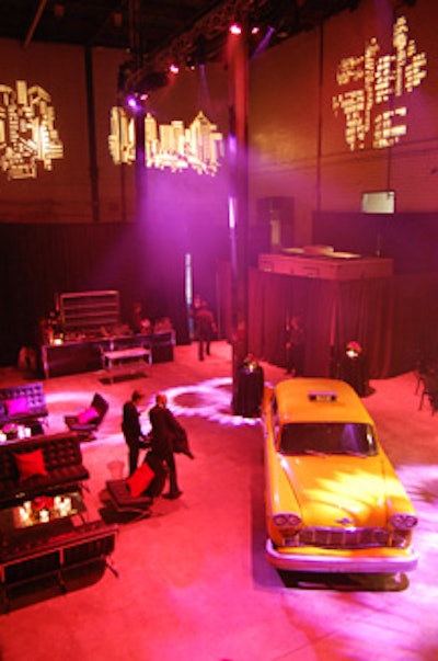 A New York City taxi, parked in the middle of the venue, added to the theme.