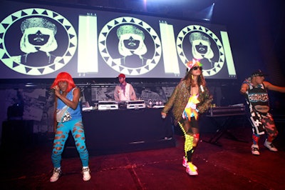 M.I.A. performed a loud, high-energy set, which ended with dozens of women from the crowd dancing on stage with the musicians.