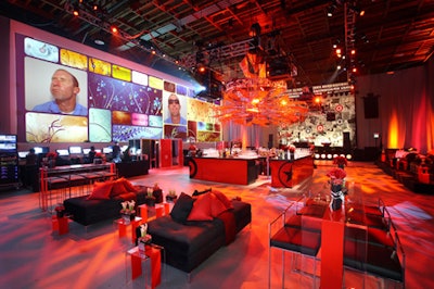 Subtle but bold logos decked the corners of custom bars, and Target's signature color accented modern lounge furniture.
