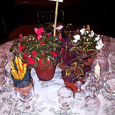Potted flower centerpieces by Renny Design for Entertainment gave the dining and auction area a garden-like atmosphere.