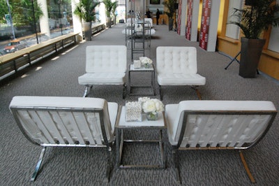 White couches and chaises decorated the second-floor eTalk lounge.