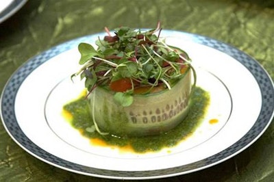 Ridgewells catered the event, serving an antipasto salad wrapped in cucumber as the dinner's first course.
