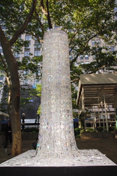 A cascading fountain of Swarovski crystals designed by Vincent Van Duysen greeted guests near the library's side entrance.