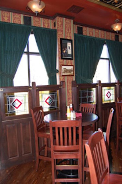 The interior features Irish stained glass.