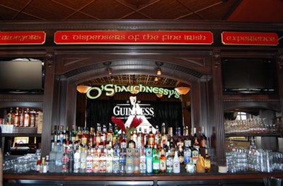 The bar specializes in whiskeys, Guinness, and specialty brews from England.