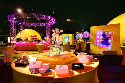 Kinetic's lighting designs for The Simpsons Movie premiere party covered 35,000 square feet at the Wadsworth.