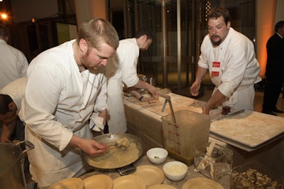 Marc Vetri (from Philadelphia-based Vetri) and his chefs rolled our handmade dough to make corzetti pasta with walnut pesto, marjoram, and Parmesan.