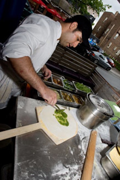 Chefs prepared flat-bread pizzas with spring vegetables, cured meats, and local cheeses on the hotel's patio.