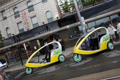 Eight EcoCabs (sponsored by Lipton) provided free rides to and from the hotel.
