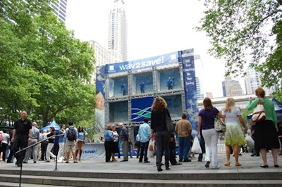 Placed in front of Bryant Park's fountain and facing Sixth Avenue, Wachovia's 'money machine' drew plenty of foot traffic to the promotion.